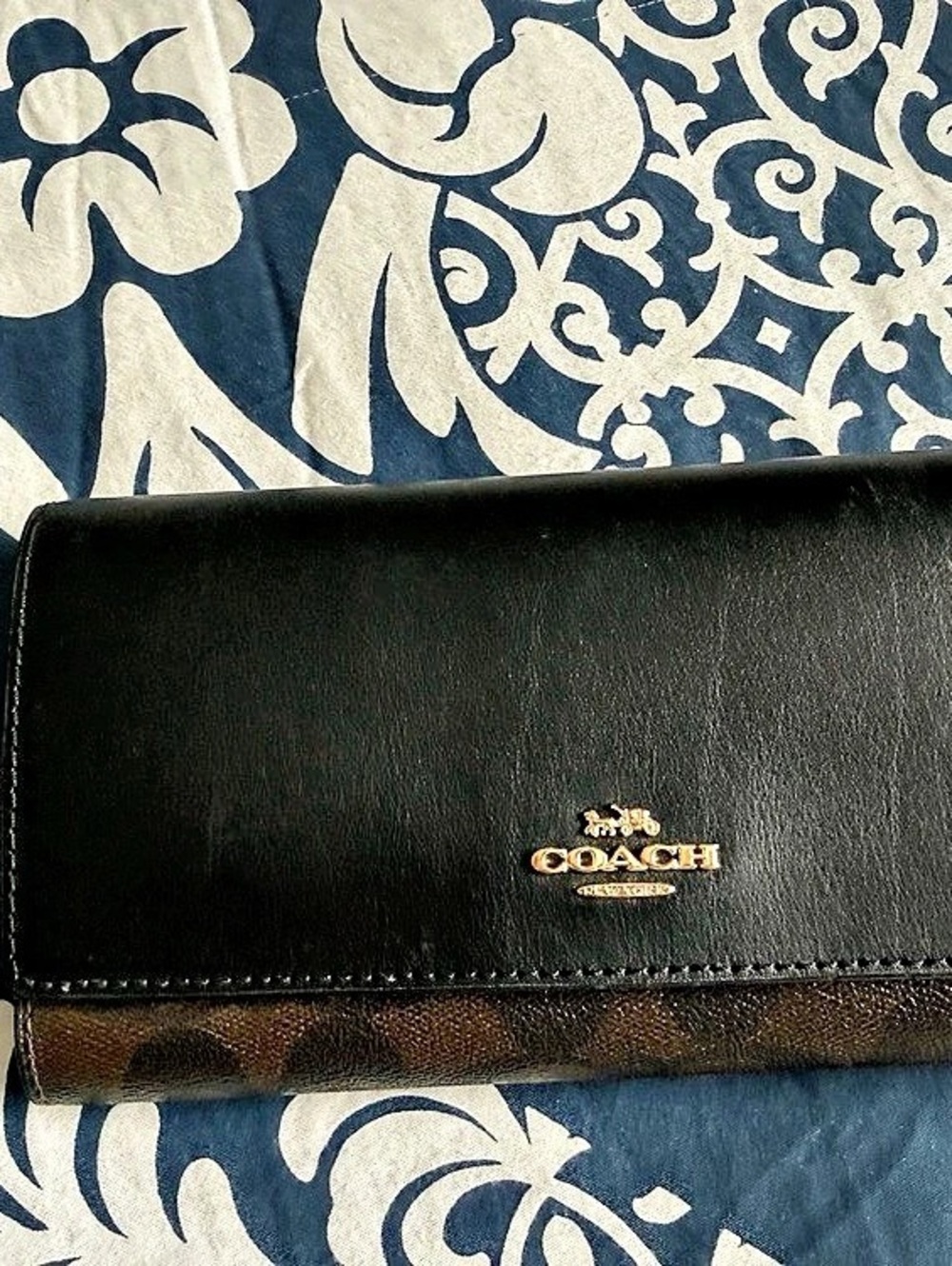 Coach Mila Small Flap Wallet in Signature Canvas Black & Brown